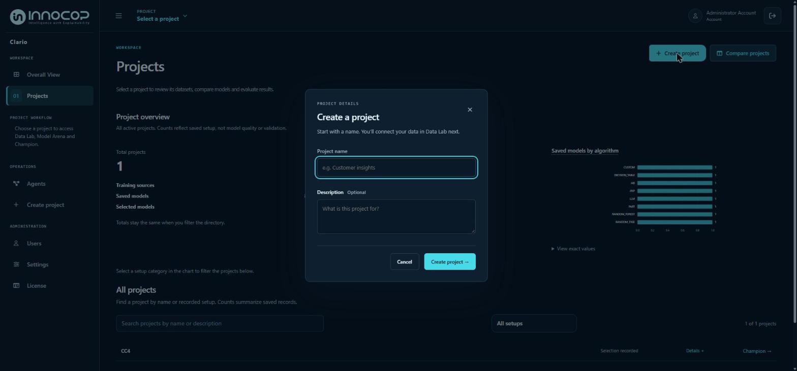 Create a project dialog